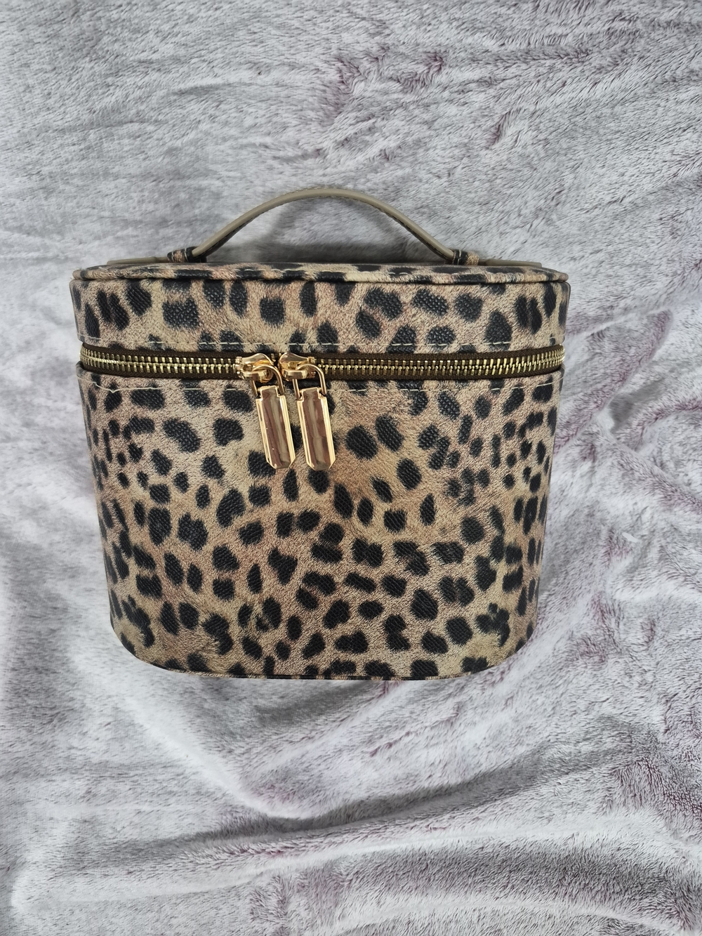 Leopard Print Cosmetic Train Case - Beige Brown